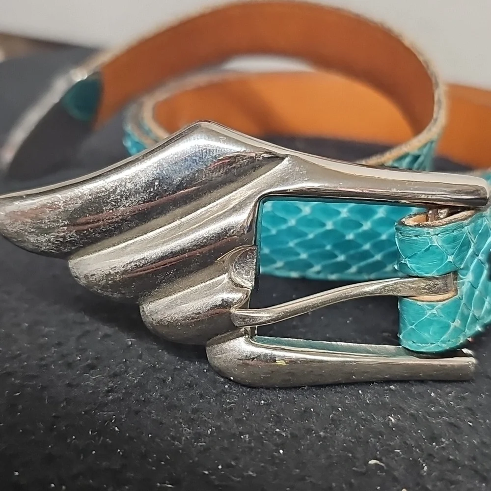 MY NEW YORK VINTAGE TEAL SNAKESKIN BELT BFPM-01-111